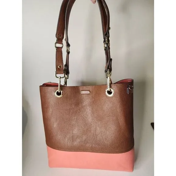 Calvin Klein Novelty PVC Reversible Tote Salmon/Browm Luggage - Picture 5 of 7